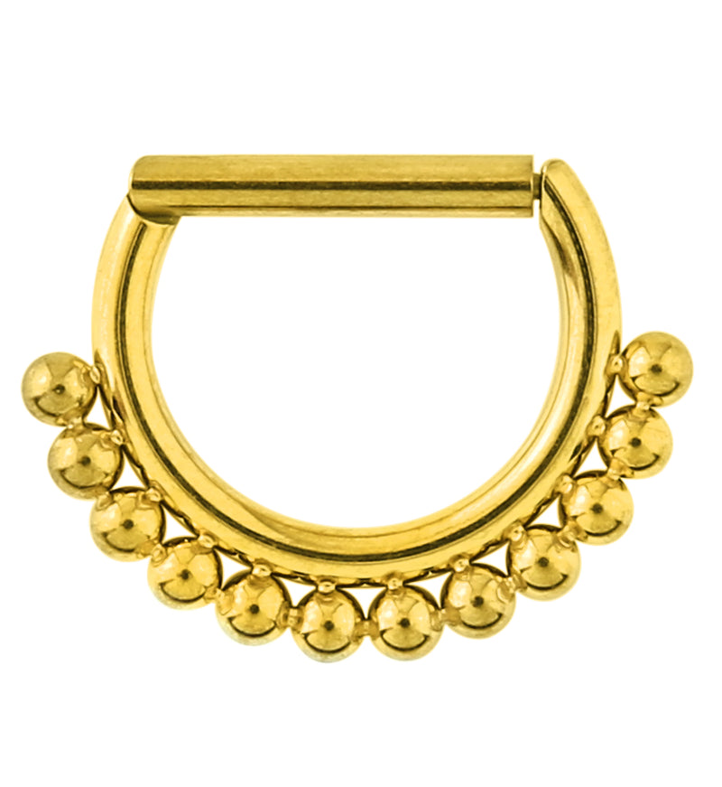 Gold PVD Beaded D-Shaped Stainless Steel Hinged Segment Ring