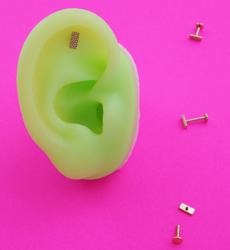 Gold PVD Beaded Rectangle Internally Threaded Titanium Labret