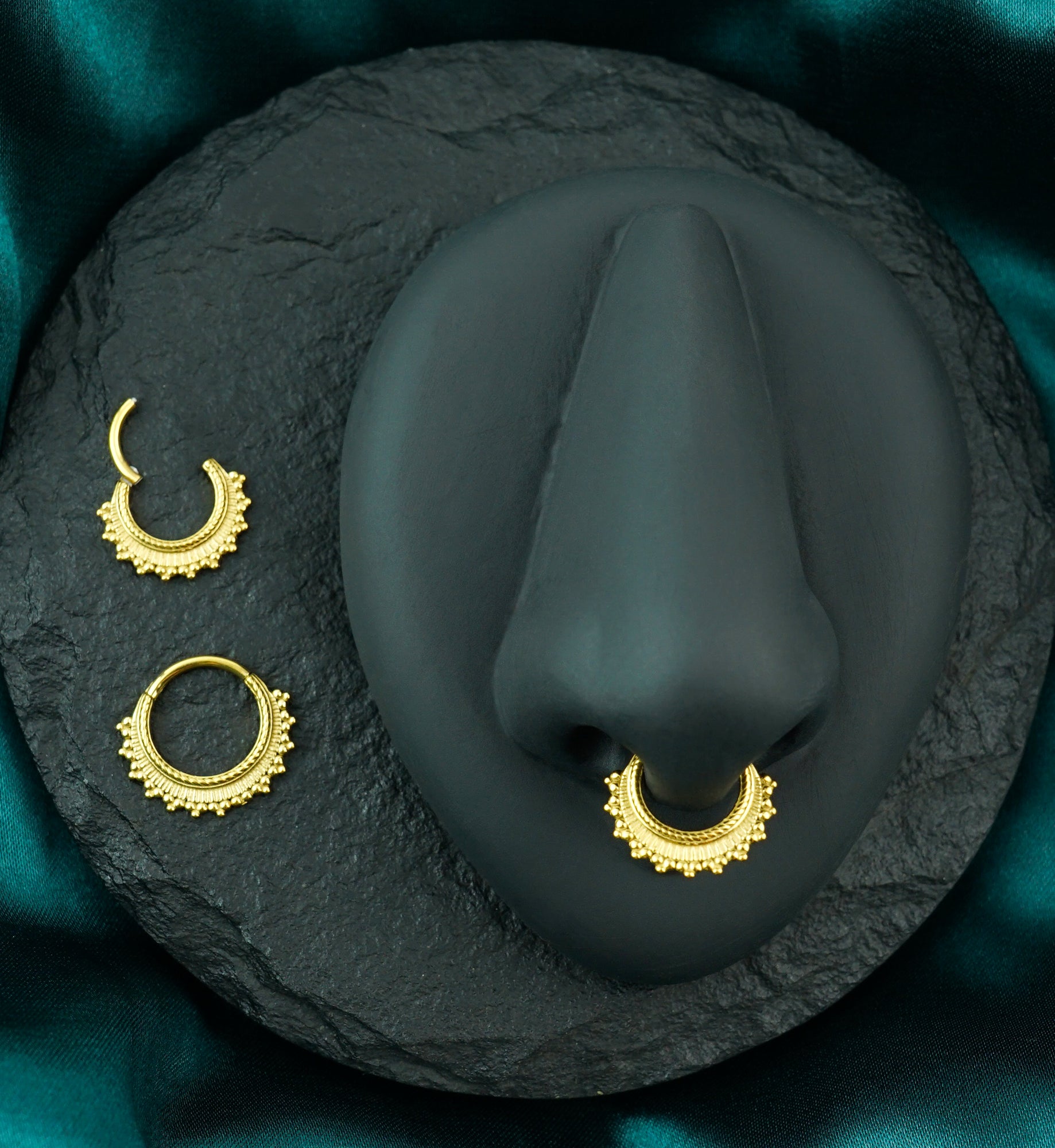 Gold PVD Beaded Ridge Stainless Steel Hinged Segment Ring