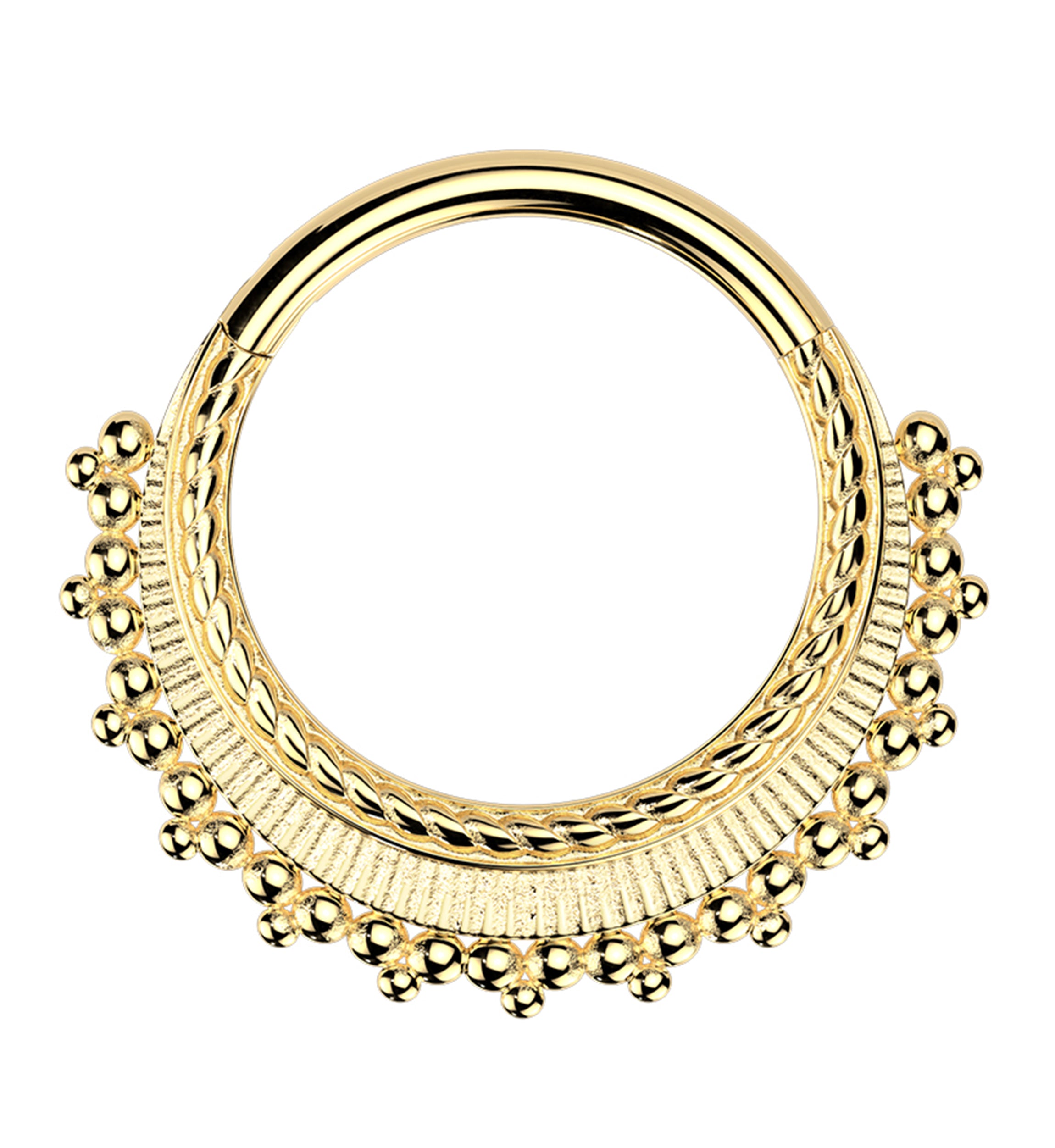 Gold PVD Beaded Ridge Stainless Steel Hinged Segment Ring