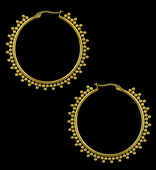 Gold PVD Beaded Stainless Steel Hangers - Earrings