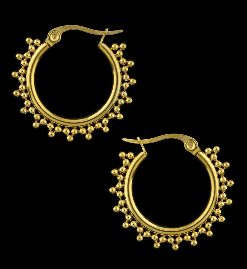 Gold PVD Beaded Stainless Steel Hangers - Earrings
