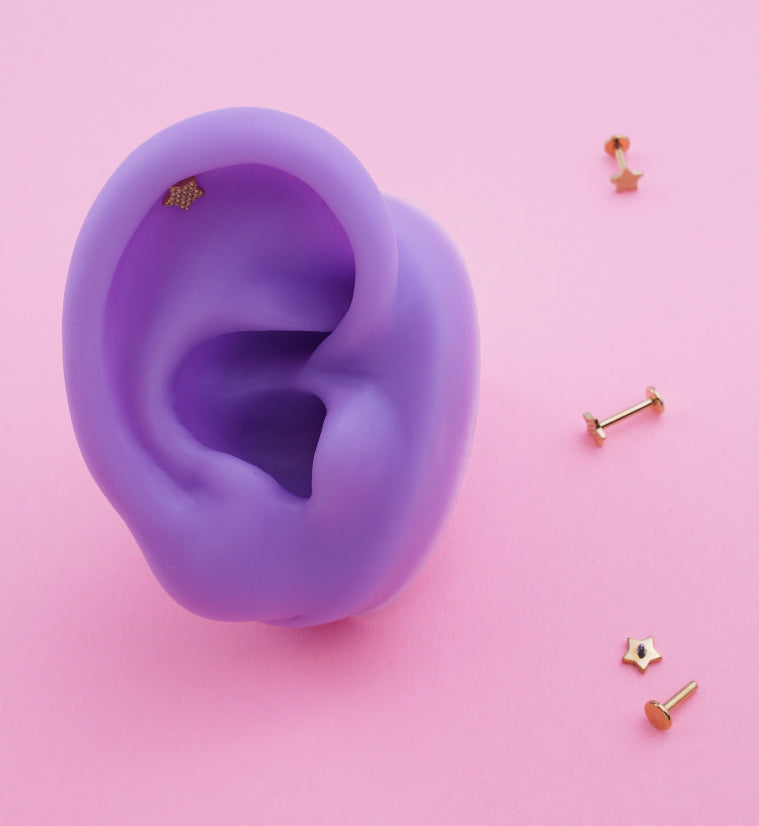 Gold PVD Beaded Star Internally Threaded Titanium Labret