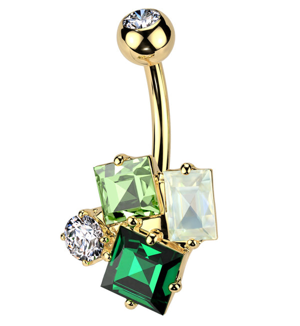 Gold PVD Bejeweled Cluster CZ Stainless Steel Belly Button Ring