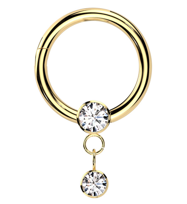 Gold PVD Bezel Clear CZ Dangle Hinged Segment Ring