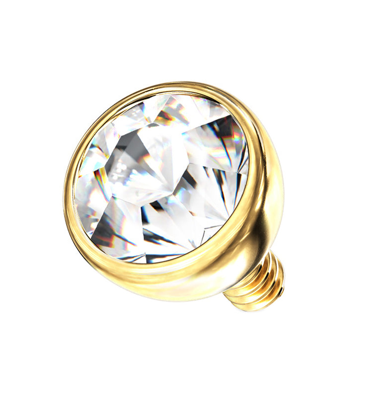 Gold PVD Bezel Clear CZ Stainless Steel Internally Threaded Top