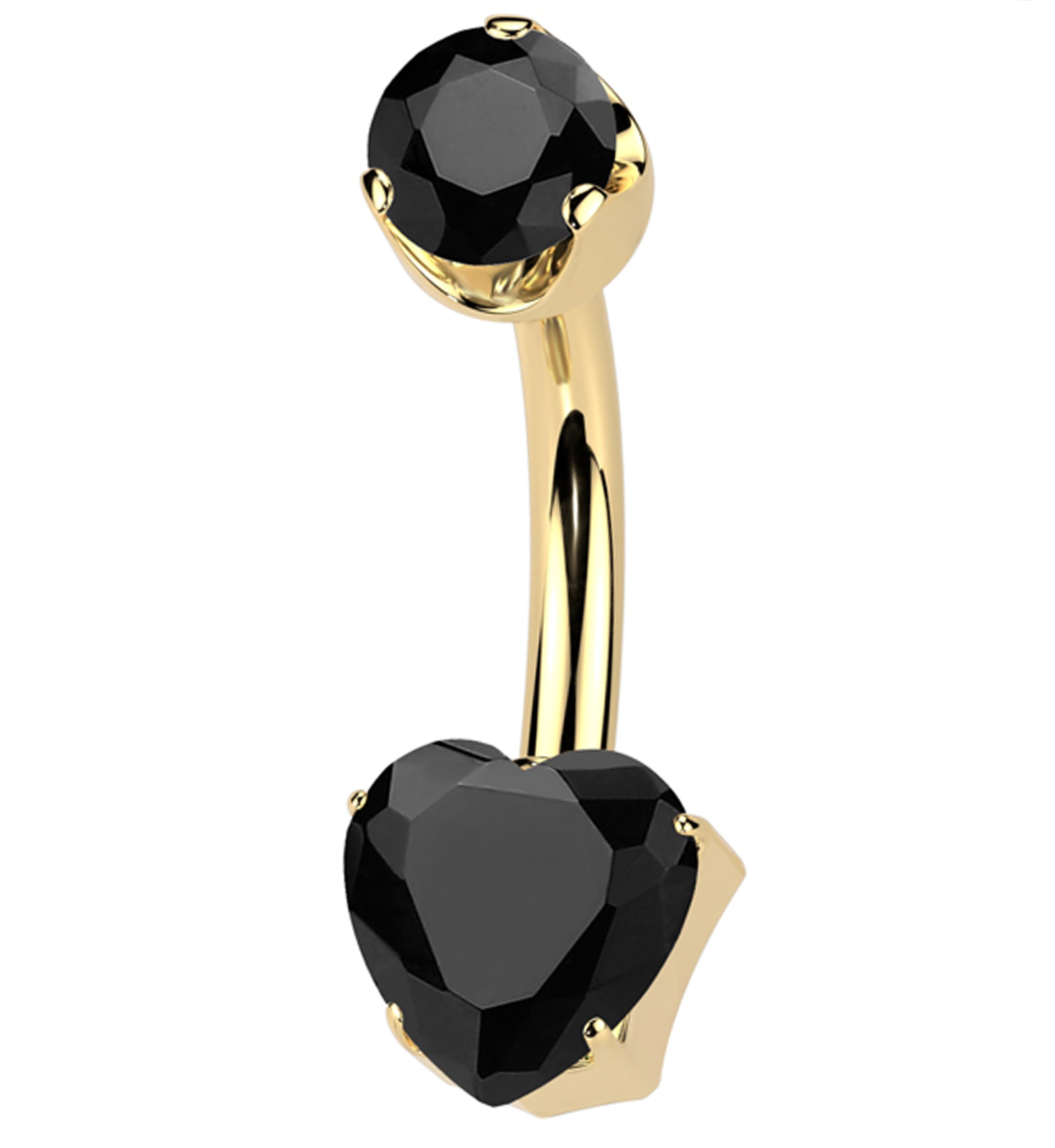 Gold PVD Black Agate Stone Heart Internally Threaded Titanium Belly Button Ring
