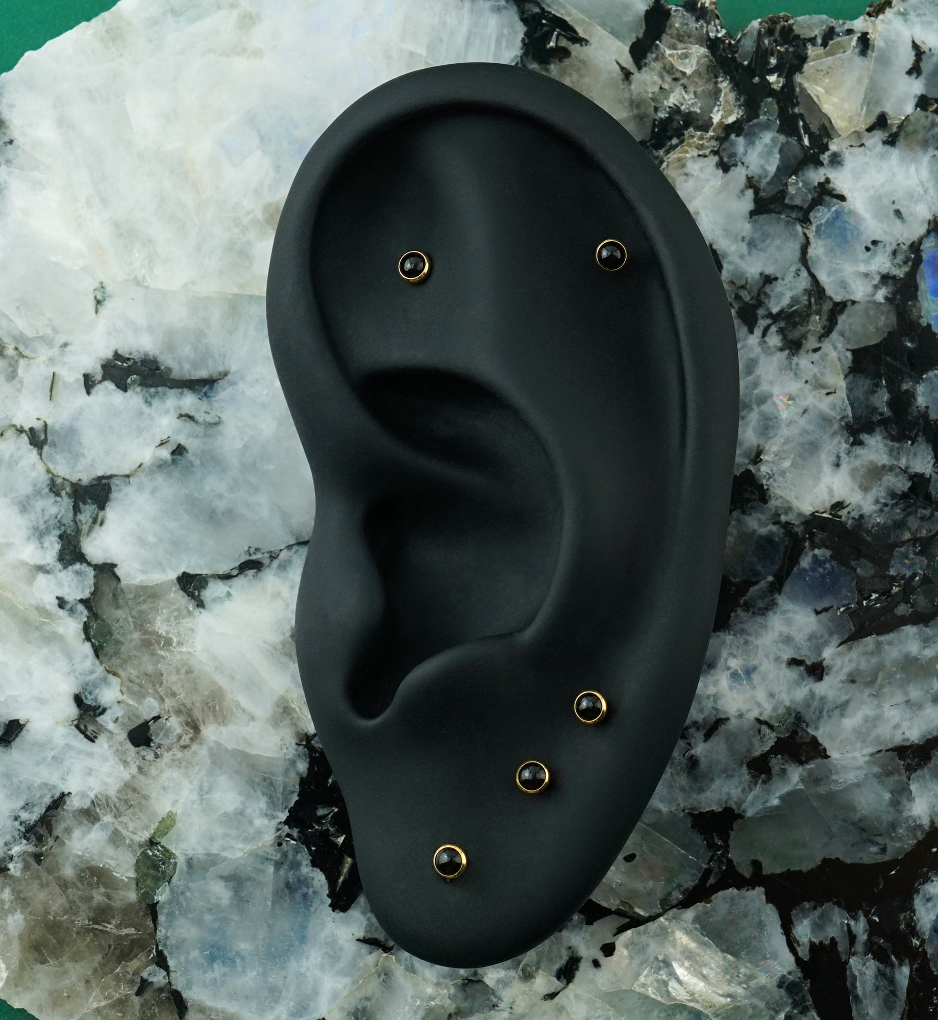 Gold PVD Black Onyx Stone Titanium Internally Threaded Labret
