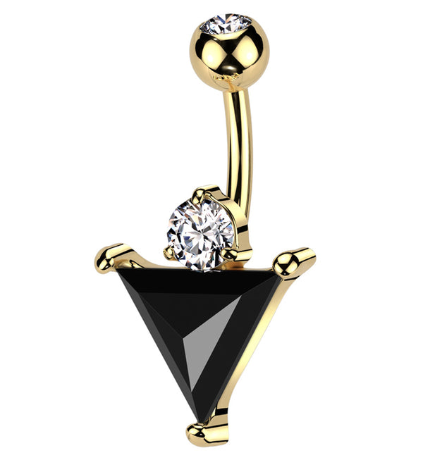 Gold PVD Black Triangle CZ Stainless Steel Belly Button Ring