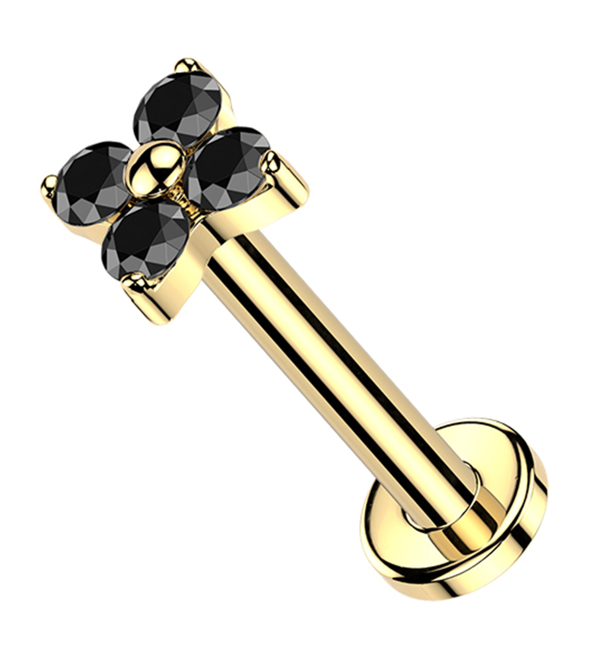 Gold PVD Blossom Black CZ Titanium Threadless Labret