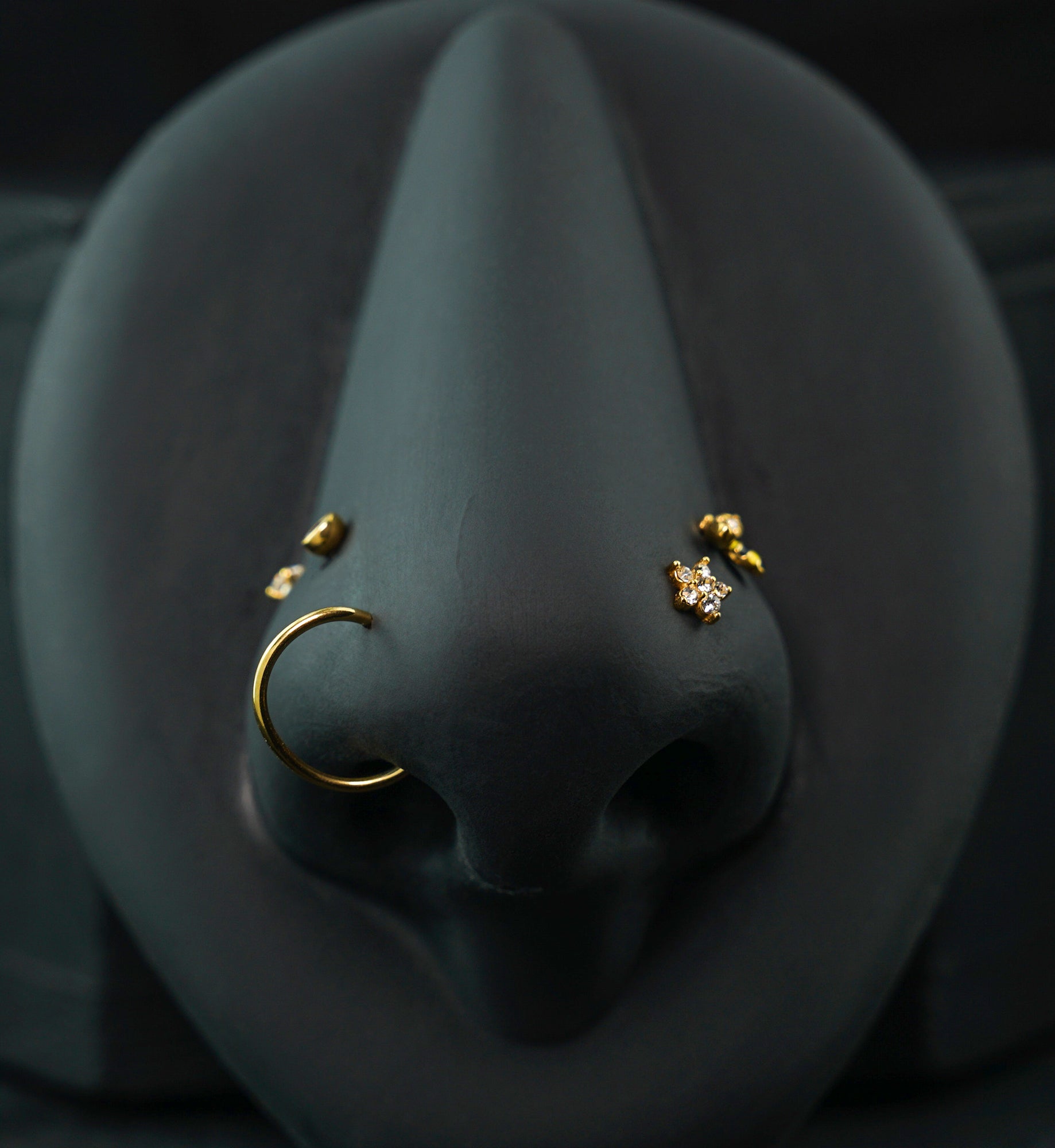 Gold PVD Blossom Clear CZ Stainless Steel L Bend/Stud/Hoop Variety Pack (6 Pack)