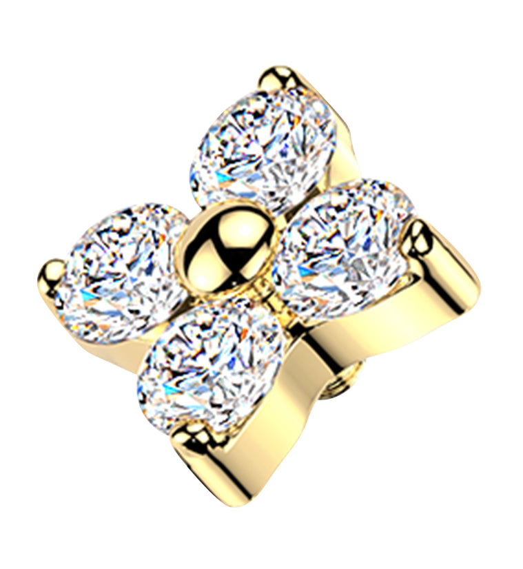 Gold PVD Blossom Clear CZ Titanium Internally Threaded Top