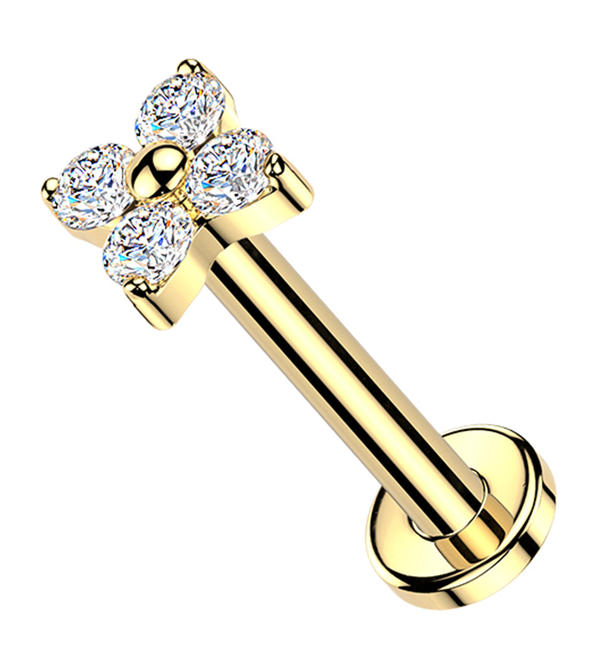 Gold PVD Blossom Clear CZ Titanium Threadless Labret