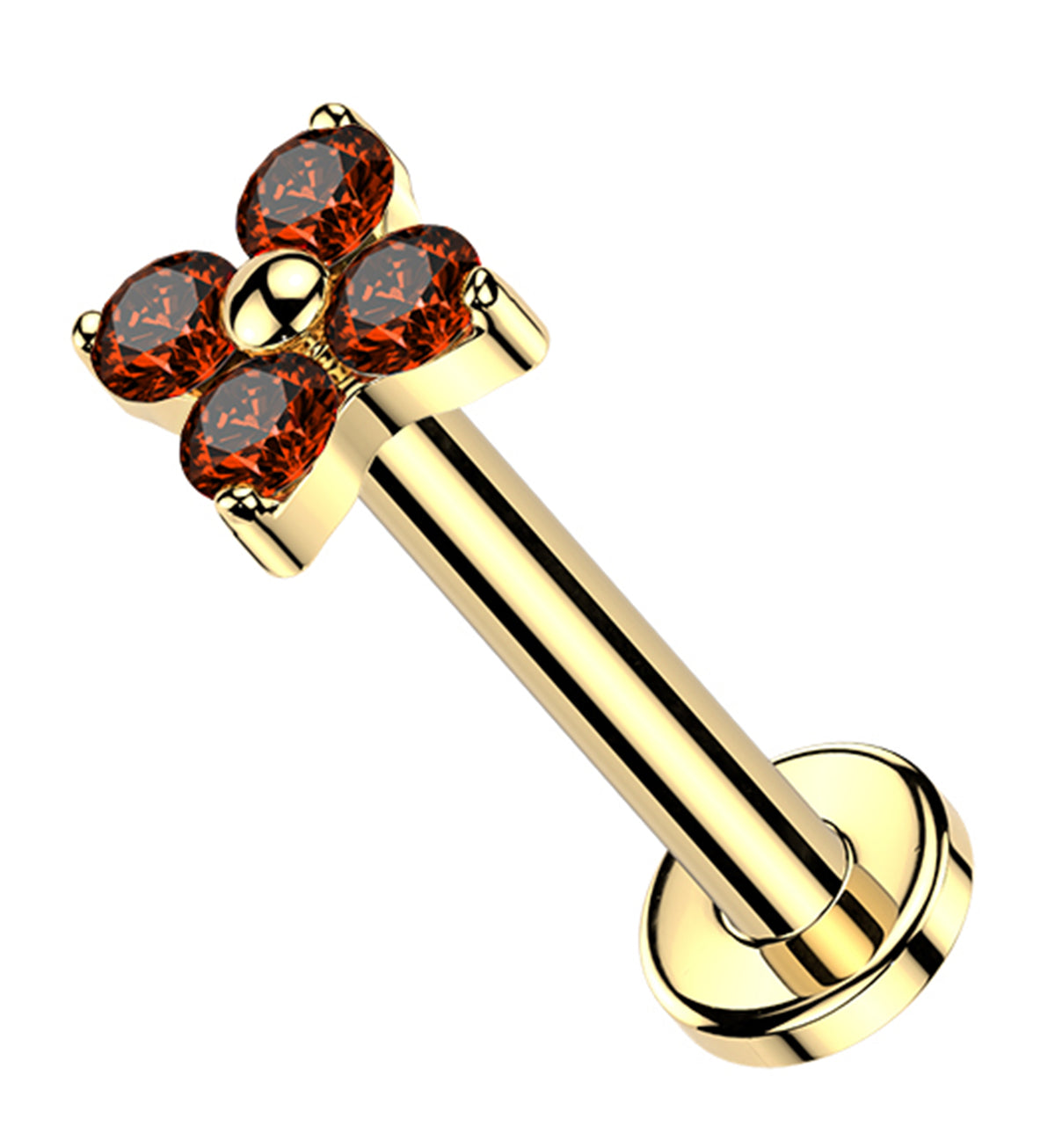 Gold PVD Blossom Red CZ Titanium Threadless Labret