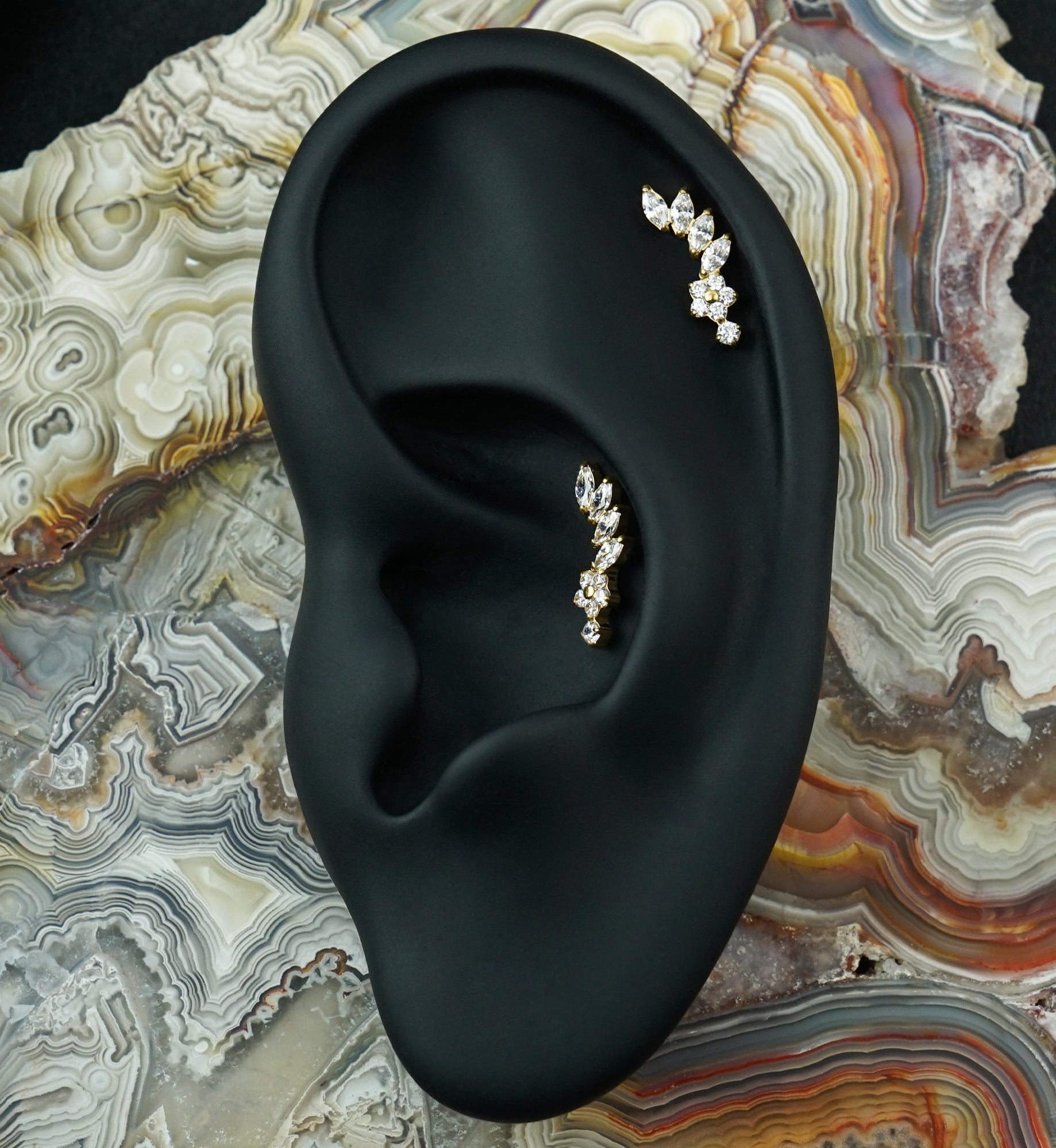 Gold PVD Blossom Trail CZ Titanium Threadless Top