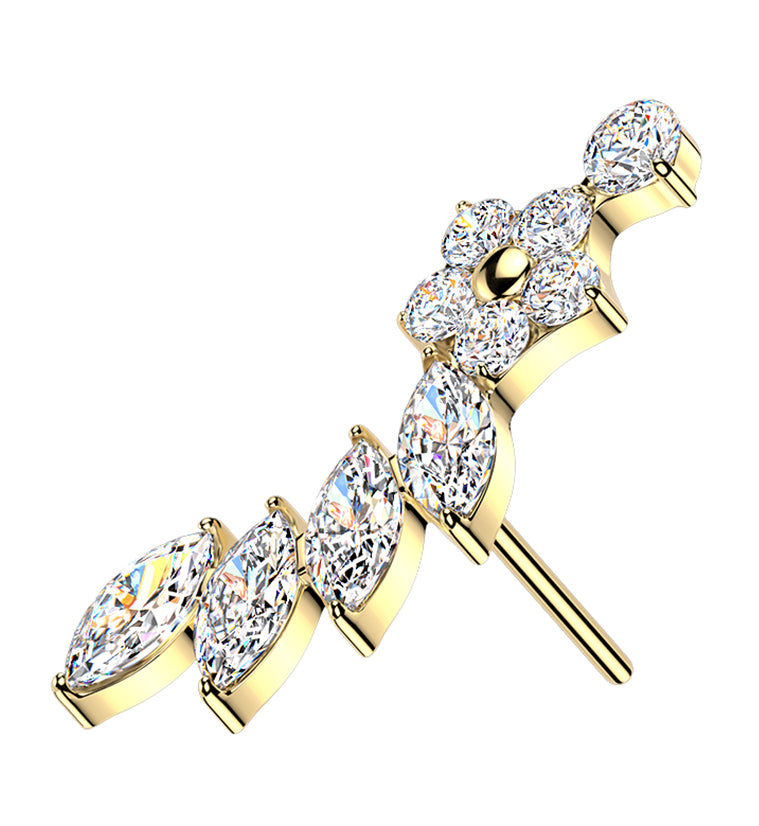 Gold PVD Blossom Trail CZ Titanium Threadless Top