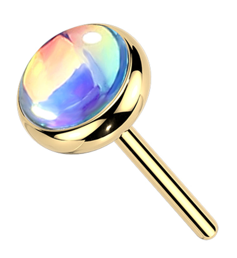 Gold PVD Blue Iridescent Gem Titanium Threadless Top