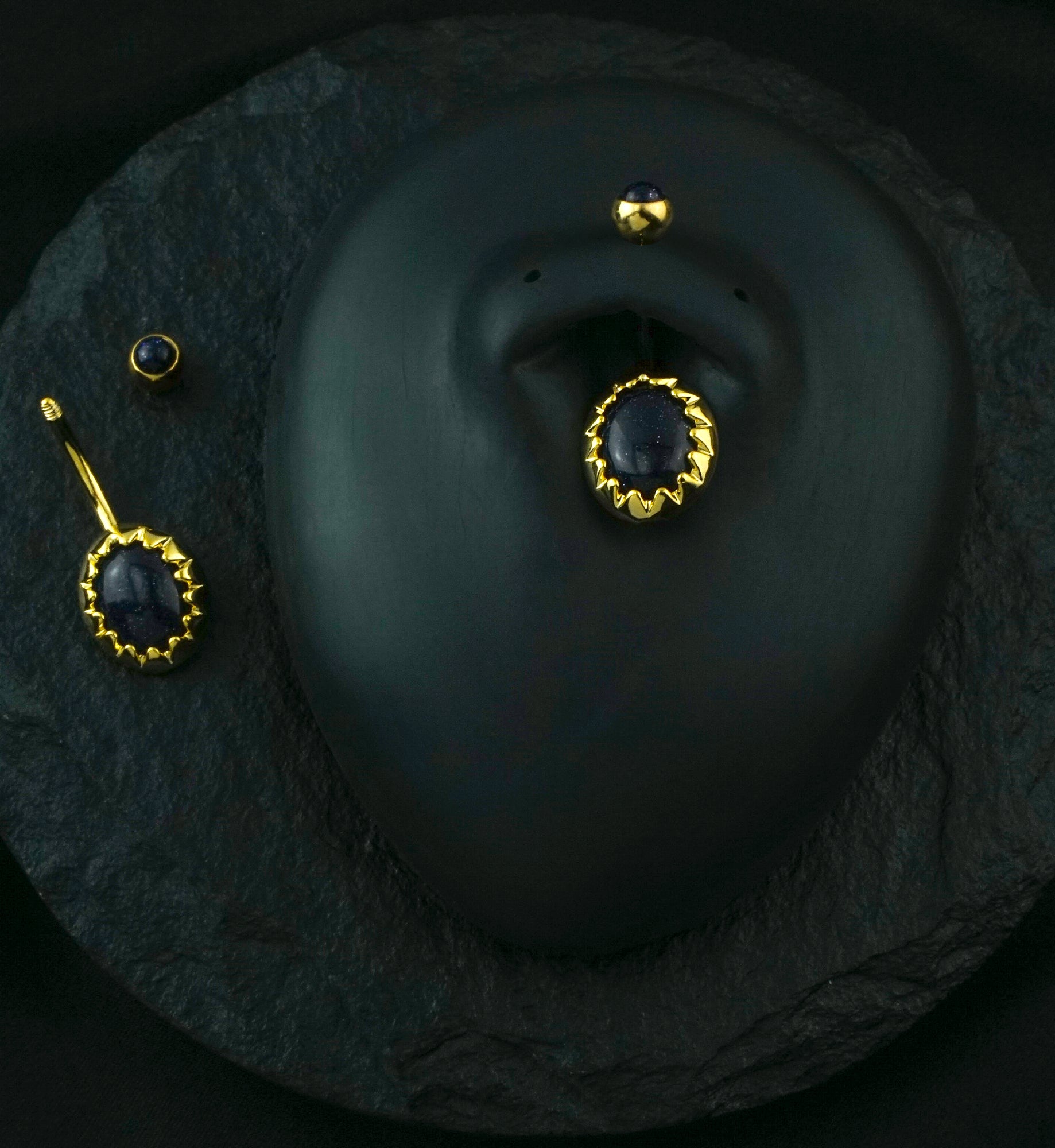 Gold PVD Blue Sandstone Cabochon Stone Stainless Steel Belly Button Ring