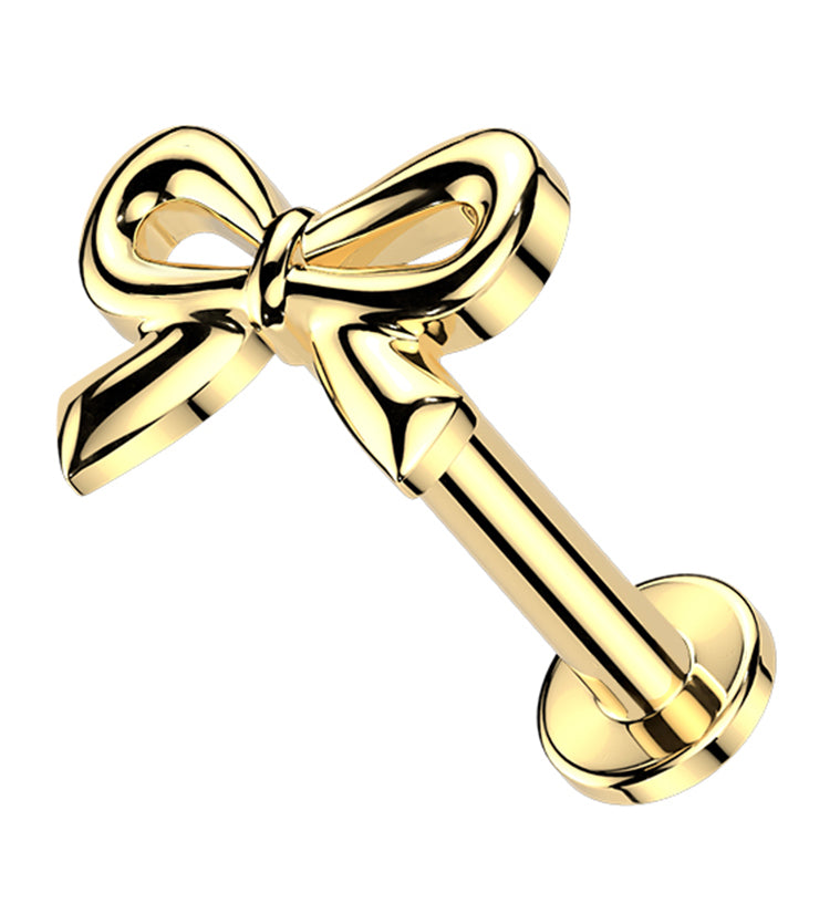 Gold PVD Bowknot Stainless Steel Internally Threaded Labret