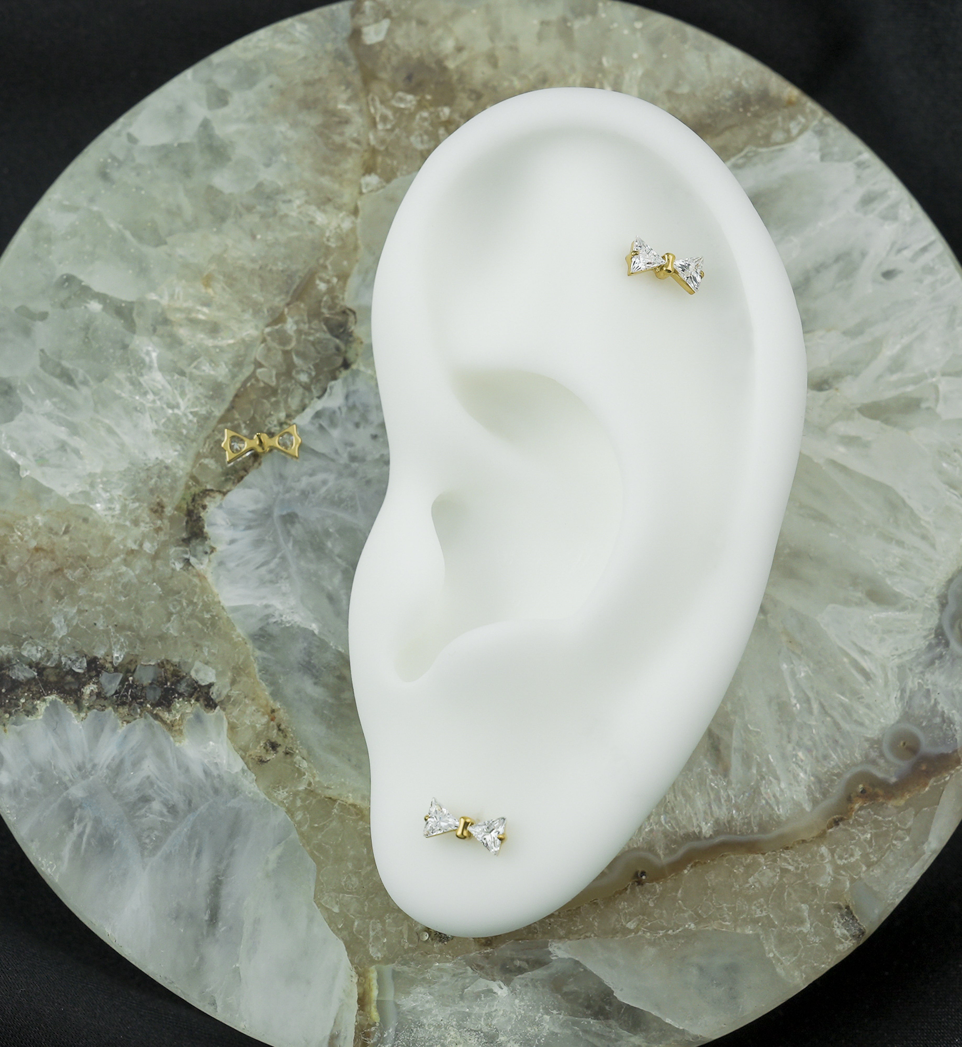 Gold PVD Bowtie Clear CZ Titanium Threadless Top