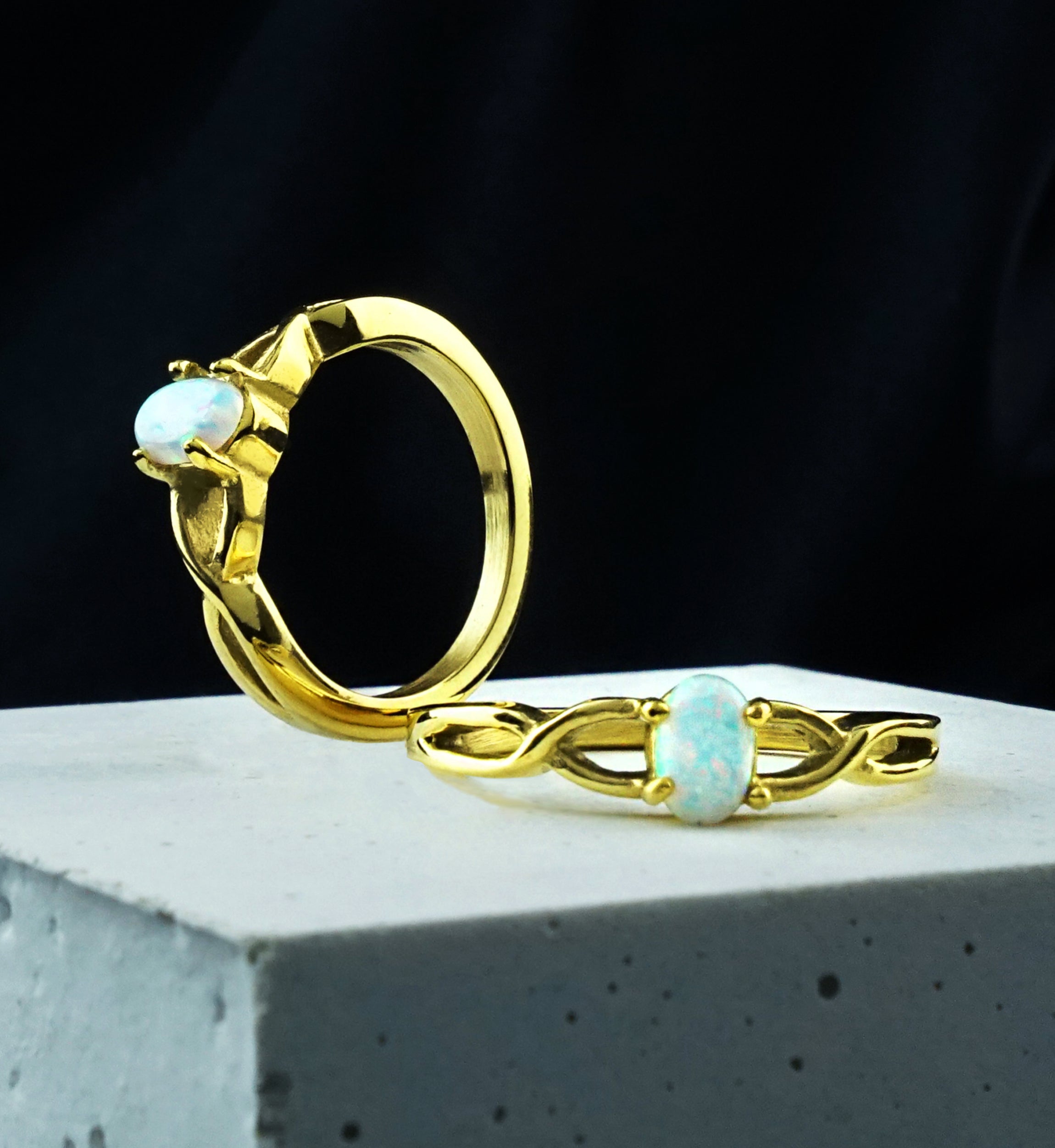 Gold PVD Braided Oval Opalite Stainless Steel Ring