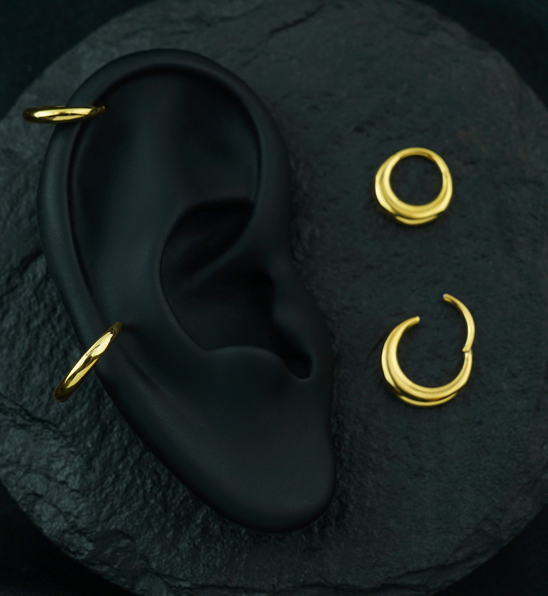 24kt Gold PVD Broad Dome Titanium Hinged Segment Ring