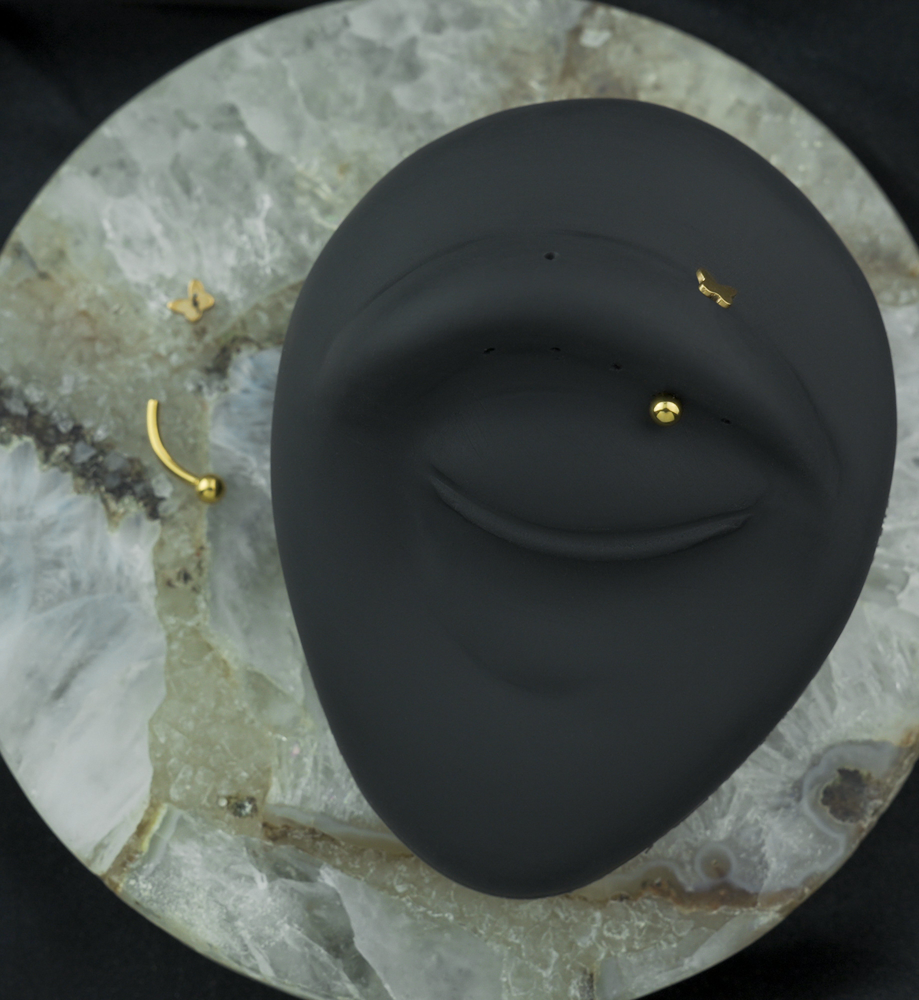 Gold PVD Bubble Butterfly Threadless Titanium Curved Barbell