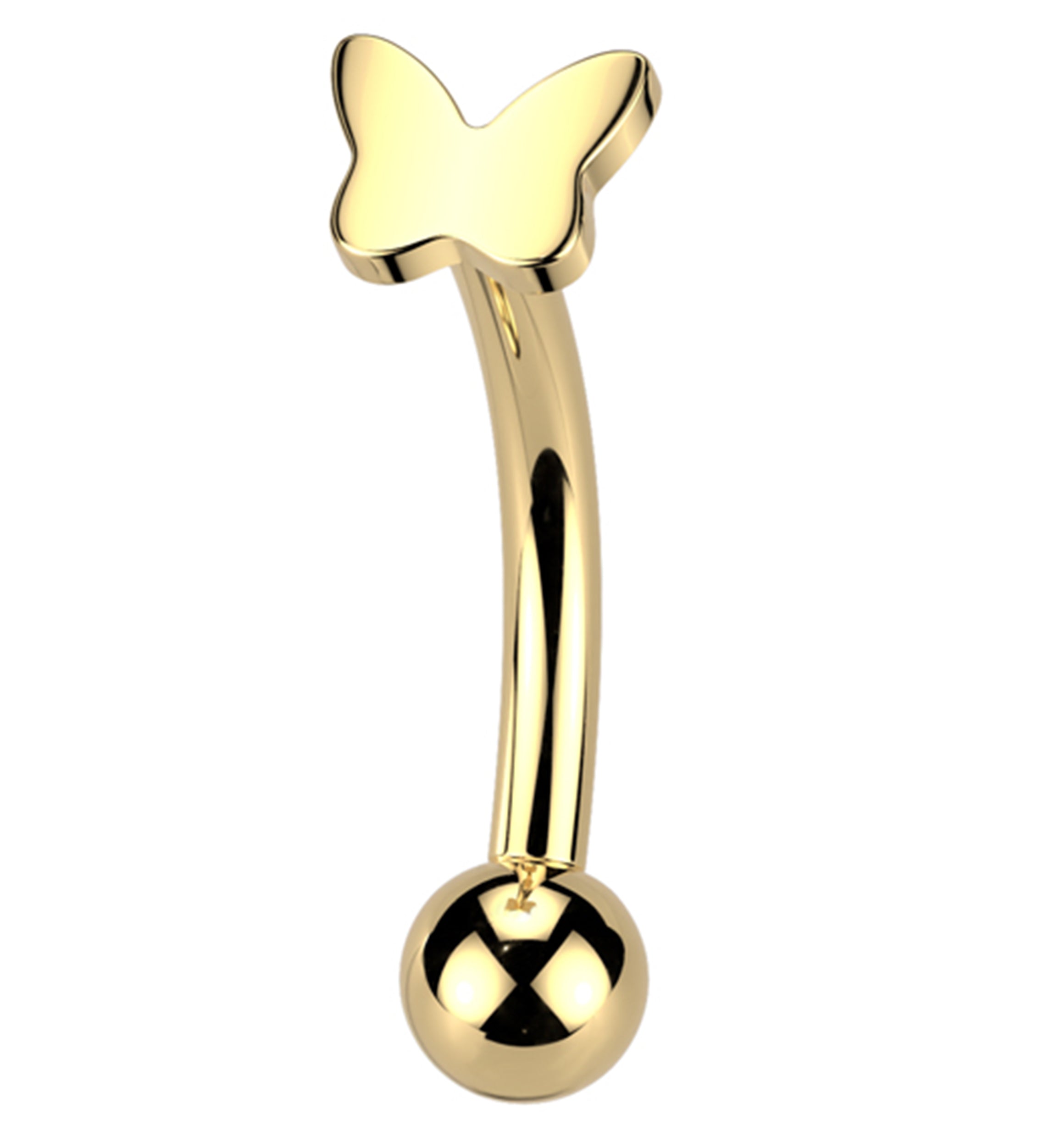 Gold PVD Bubble Butterfly Threadless Titanium Curved Barbell