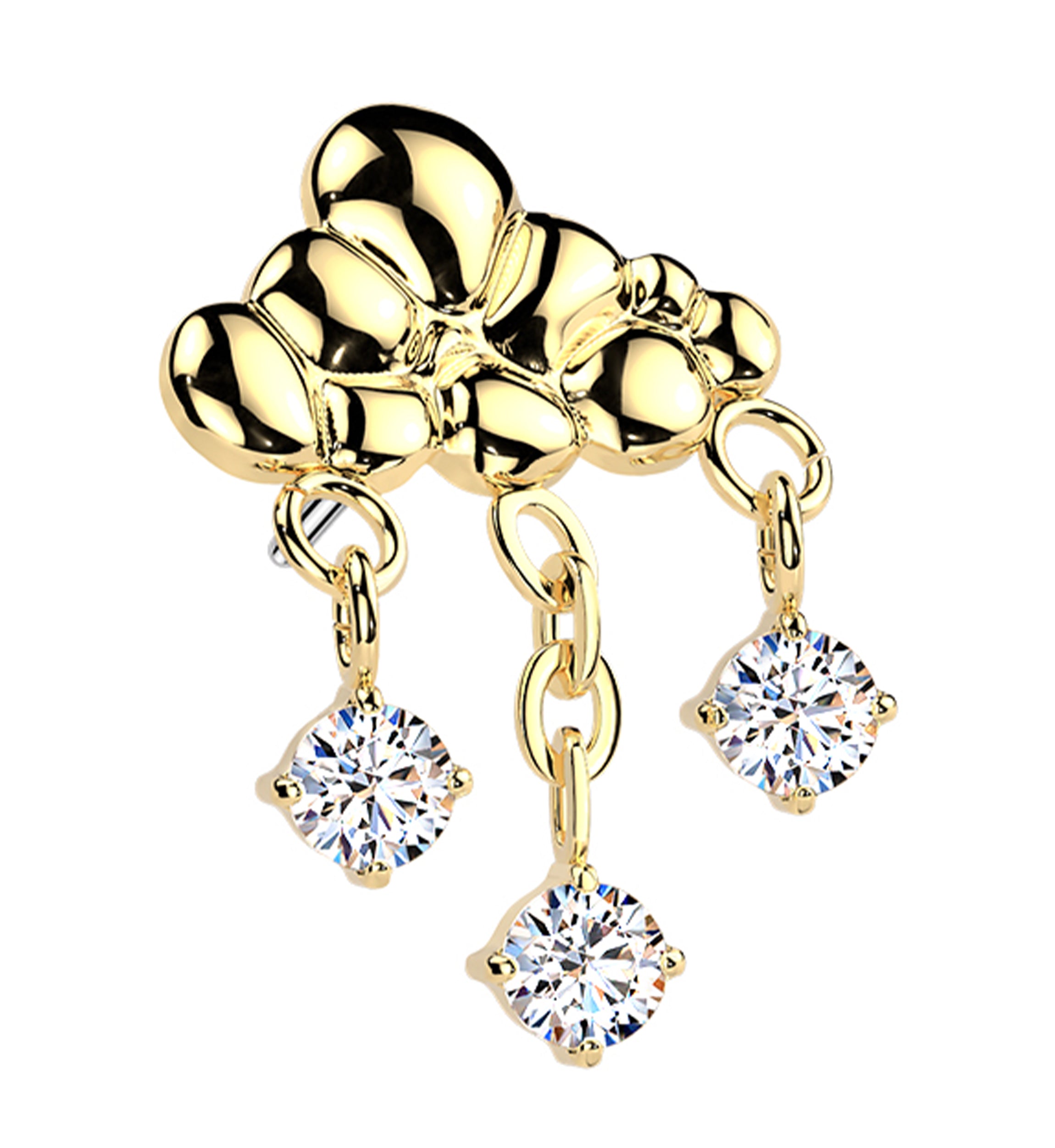 Gold PVD Bubble Cloud Dangle Clear CZ Titanium Threadless Top