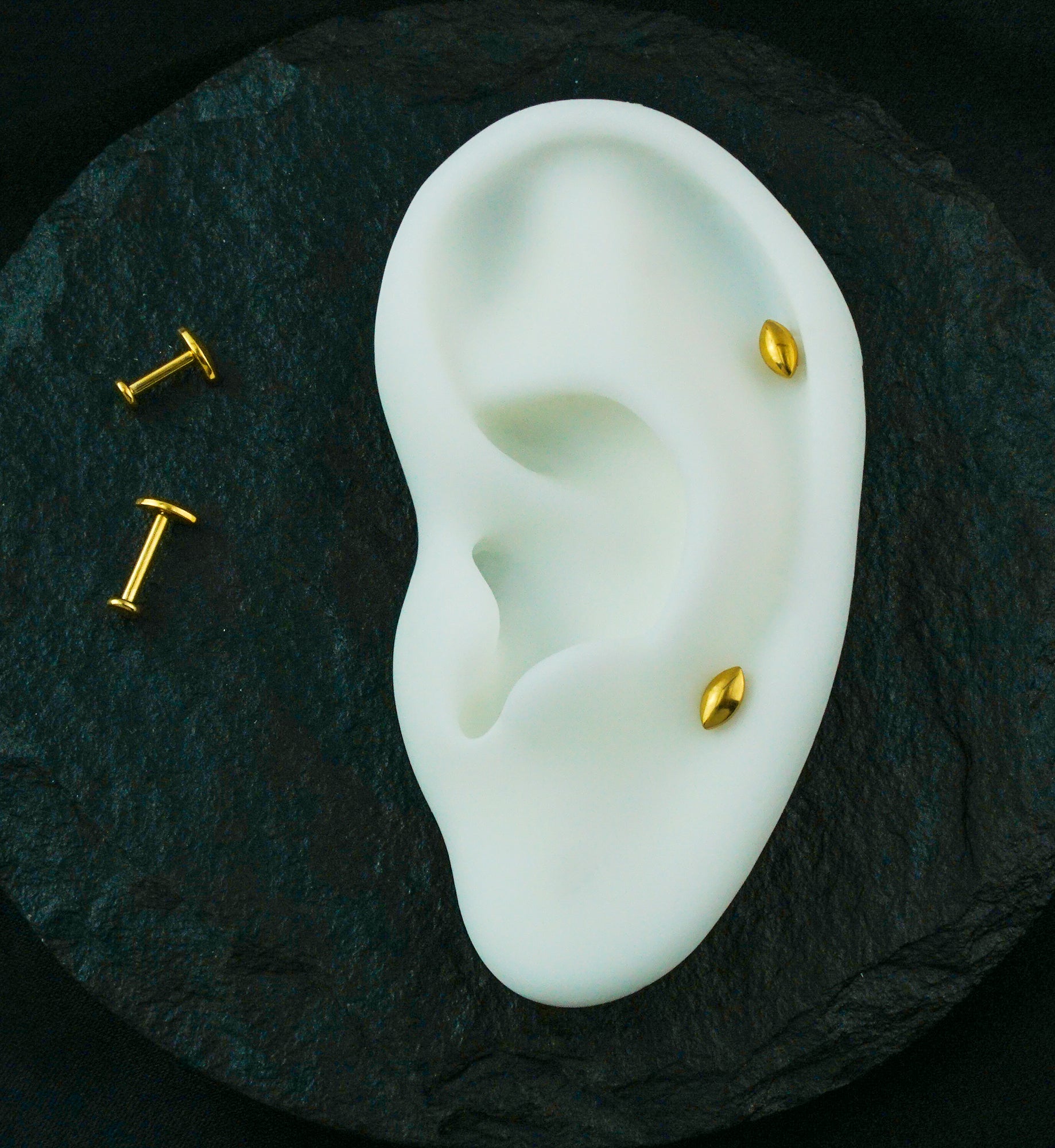 Gold PVD Bubble Marquise Internally Threaded Titanium Flat Disk Labret