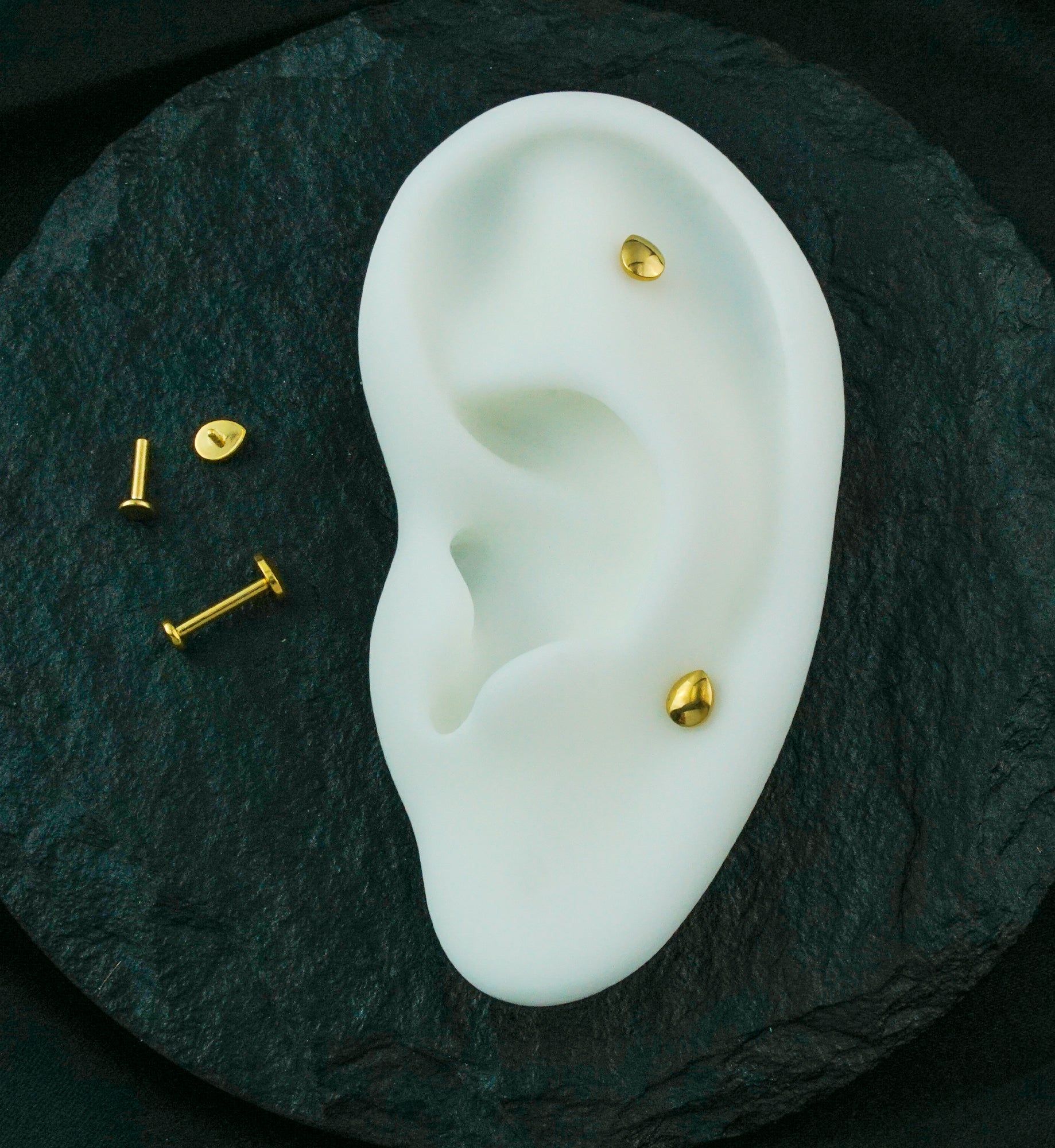 Gold PVD Bubble Teardrop Internally Threaded Titanium Flat Disk Labret