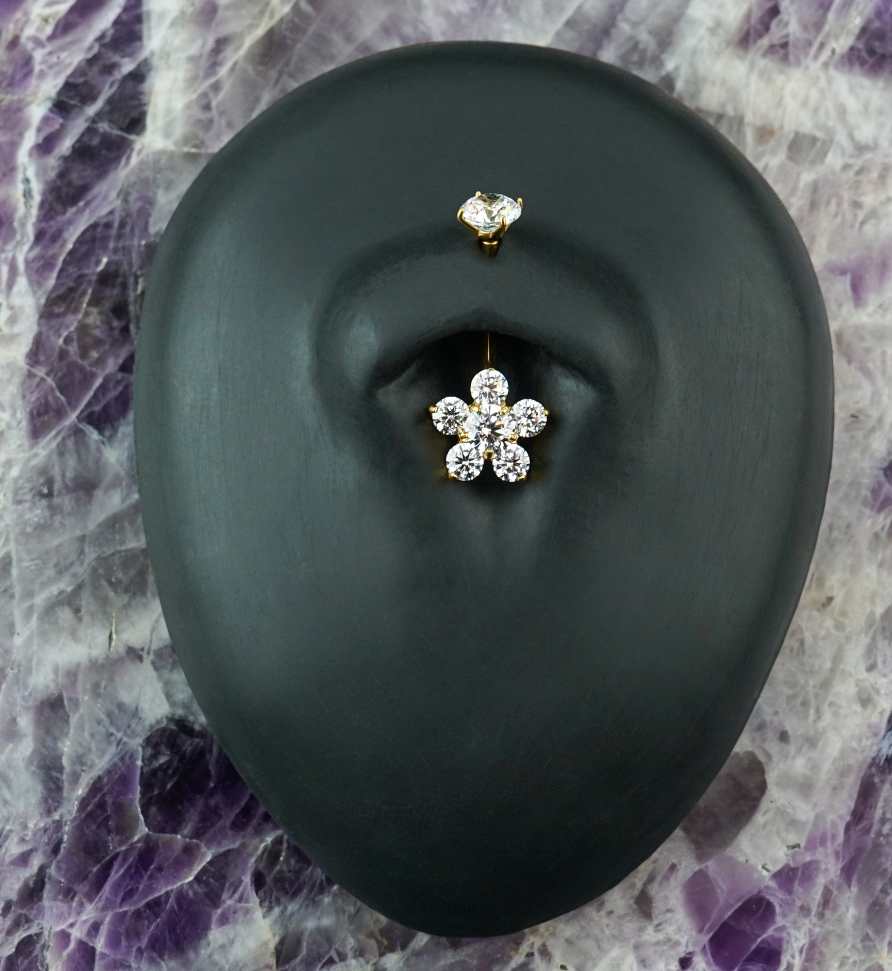 Gold PVD Buttercup CZ Titanium Internally Threaded Belly Button Ring