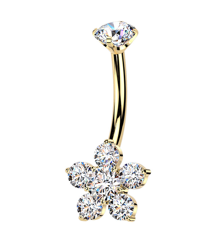 Gold PVD Buttercup CZ Titanium Internally Threaded Belly Button Ring