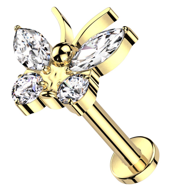 Gold PVD Butterfly Clear CZ Titanium Internally Threaded Labret