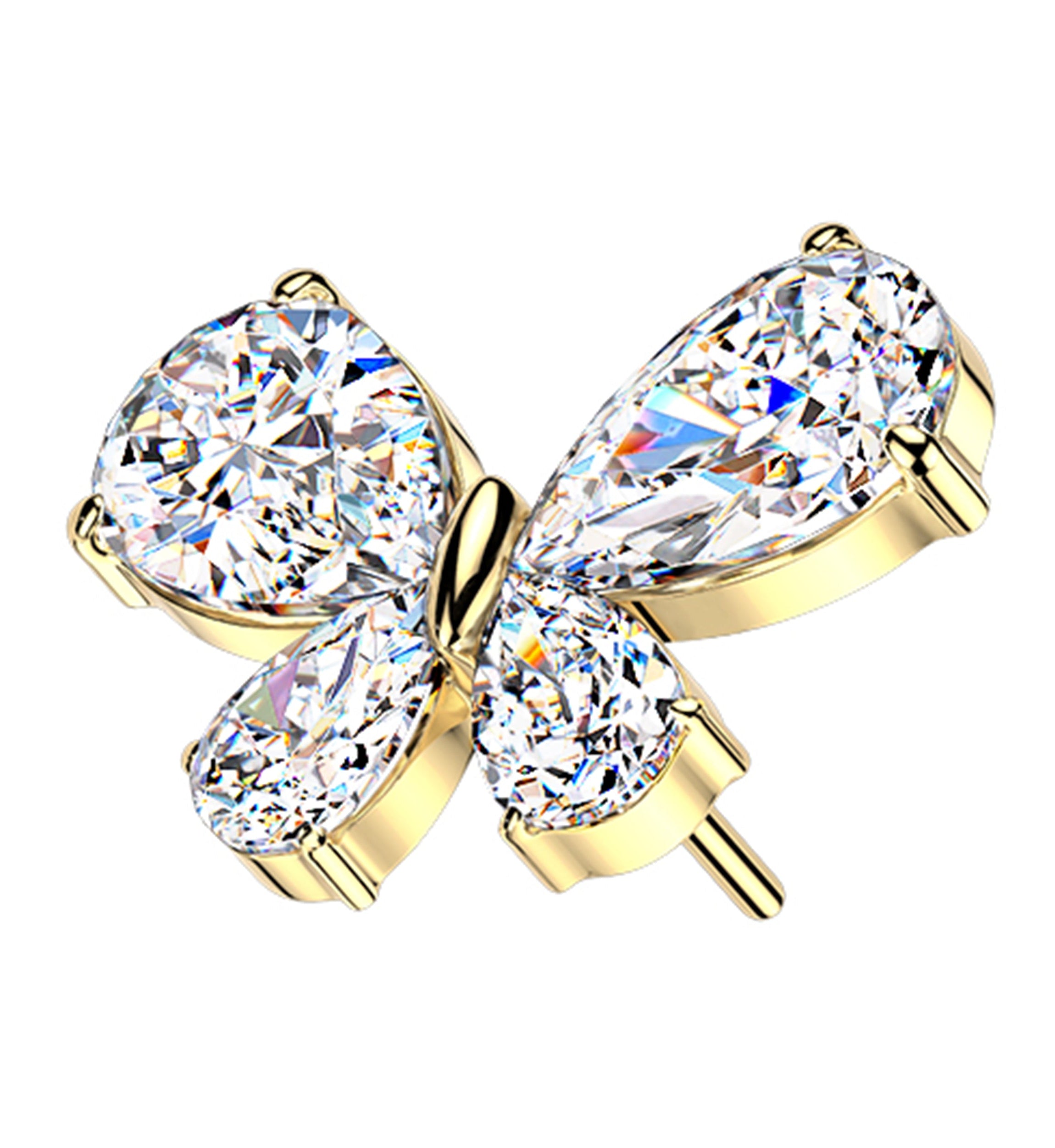Gold PVD Butterfly Teardrop Clear CZ Titanium Threadless Top