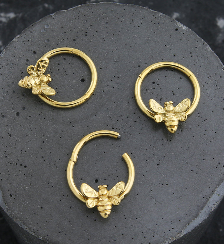 Gold PVD Buzzing Bee Stainless Steel Hinged Segment Ring