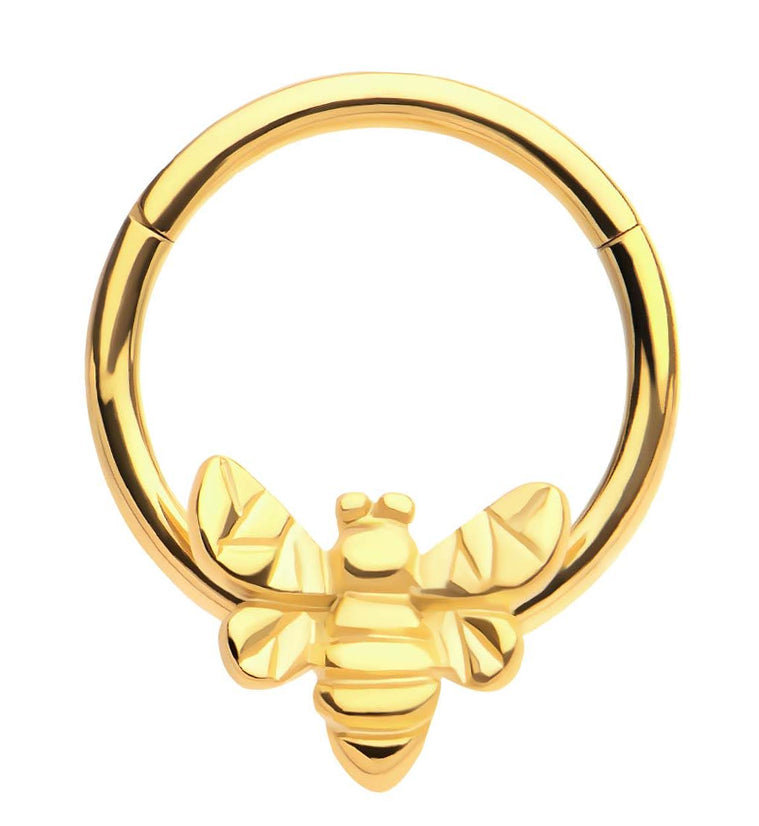 Gold PVD Buzzing Bee Stainless Steel Hinged Segment Ring