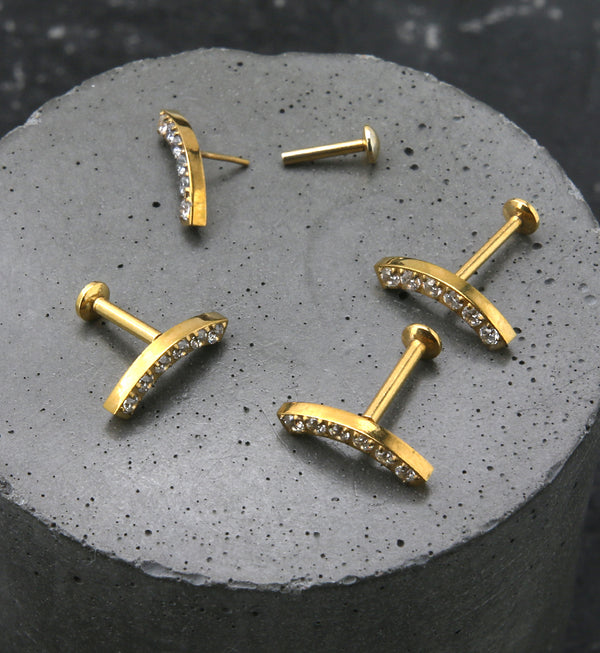Gold PVD Camber CZ Stainless Steel Convex Back Threadless Labret
