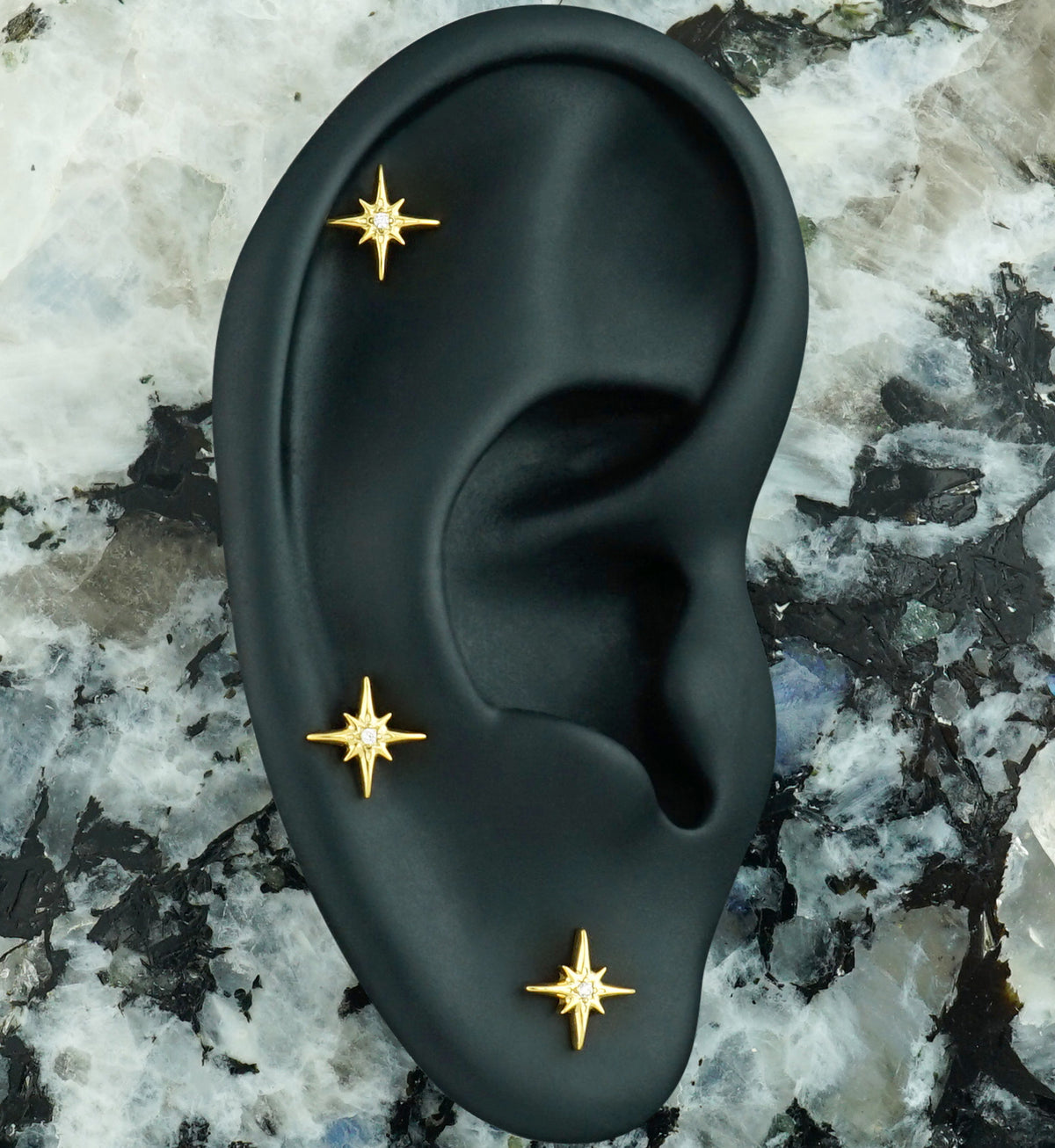 Gold PVD Cardinal Points CZ Titanium Threadless Labret