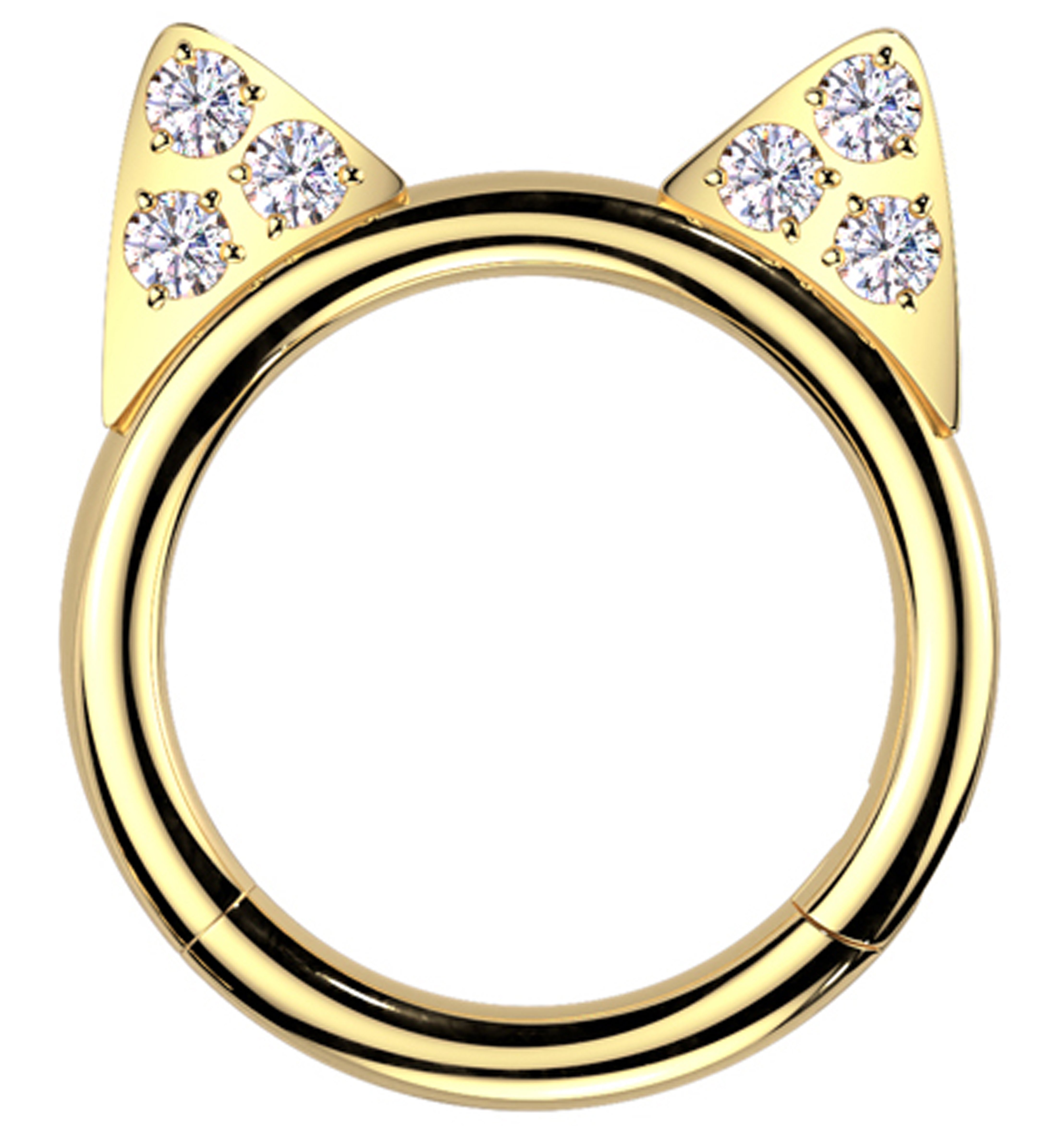 Gold PVD Cat Ears Clear CZ Titanium Hinged Segment Ring