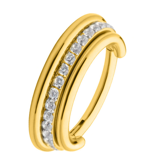 Gold PVD Center Clear CZ Row Stainless Steel Hinged Segment Ring