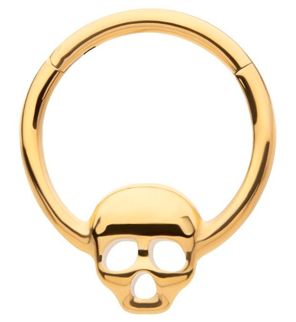 Gold PVD Centered Skull Head Titanium Hinged Segment Ring