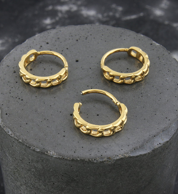 Gold PVD Chain Link Side Facing Stainless Steel Hinged Segment Ring