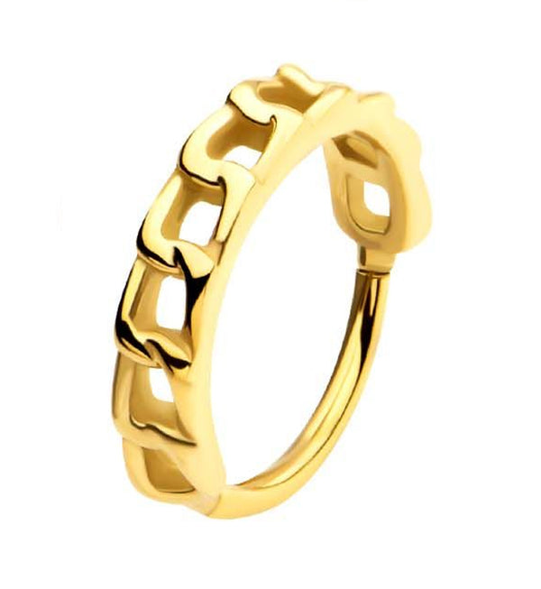 Gold PVD Chain Link Side Facing Stainless Steel Hinged Segment Ring
