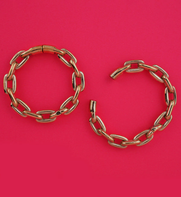 Gold PVD Chain Link Stainless Steel Hinged Ear Weights