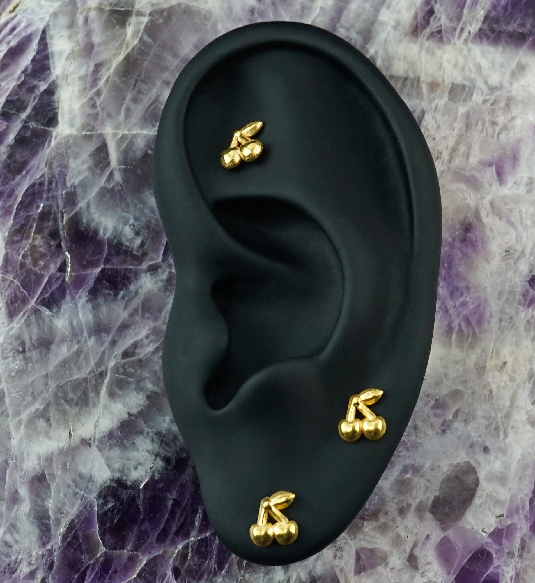 Gold PVD Cherry Stainless Steel Internally Threaded Labret