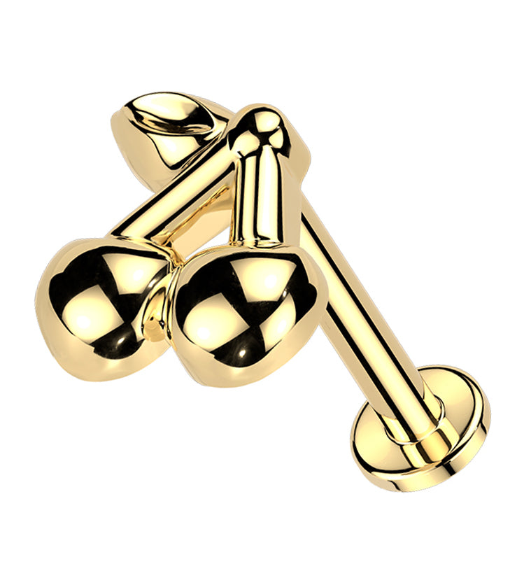 Gold PVD Cherry Stainless Steel Internally Threaded Labret