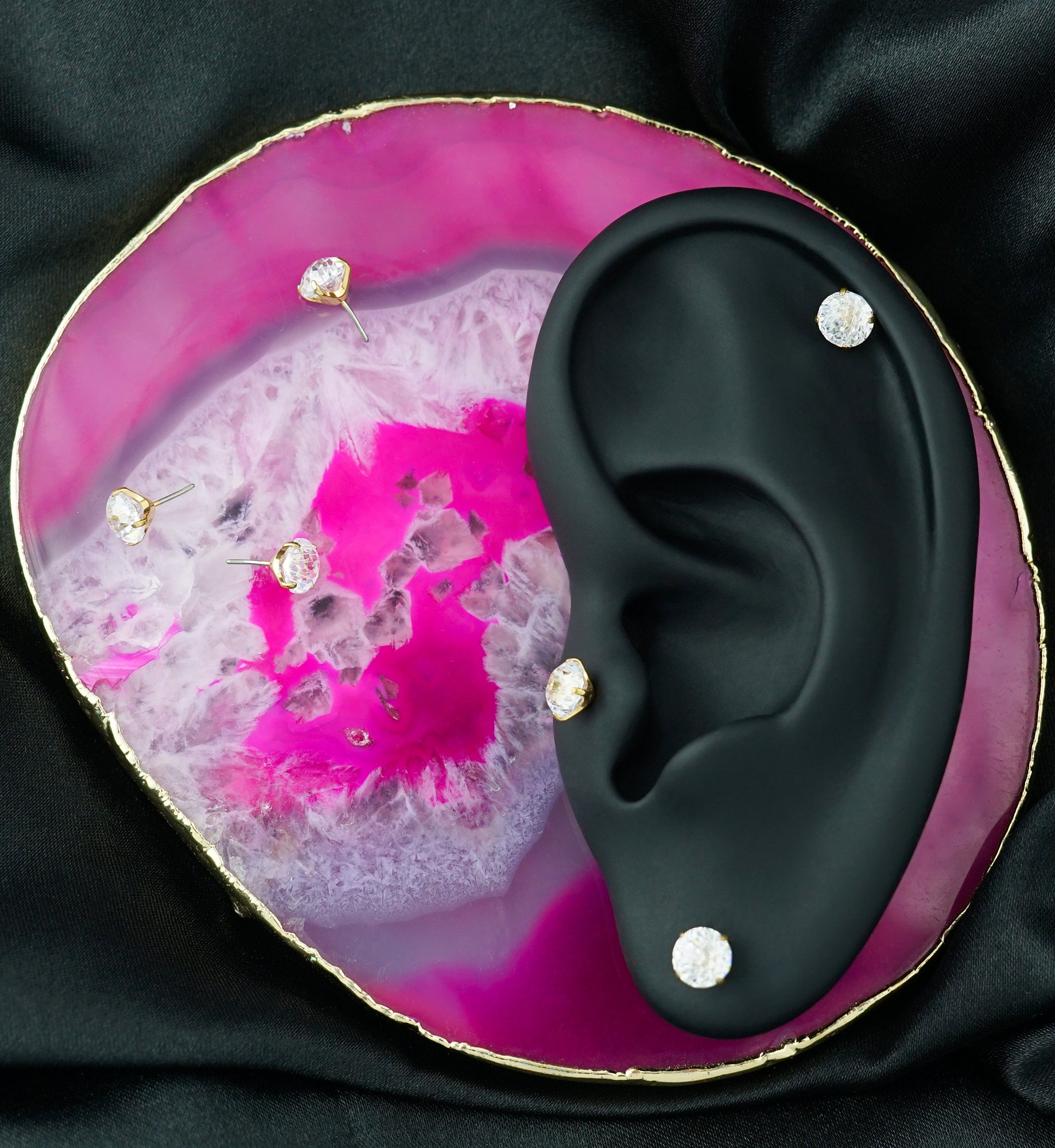 Gold PVD Clear CZ Fireworks Cut Titanium Threadless Top