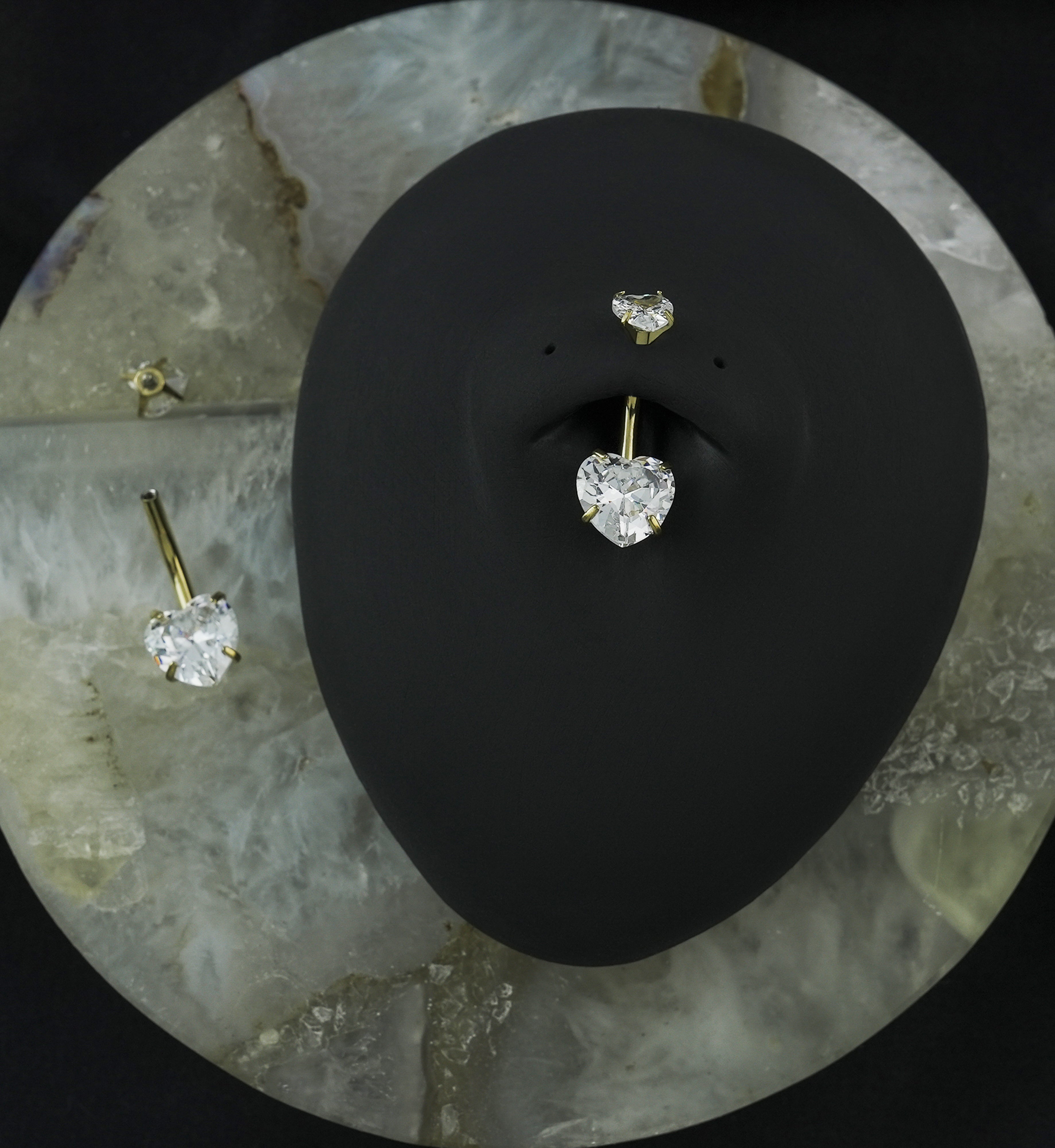 Gold PVD CZ Heart Internally Threaded Belly Button Ring