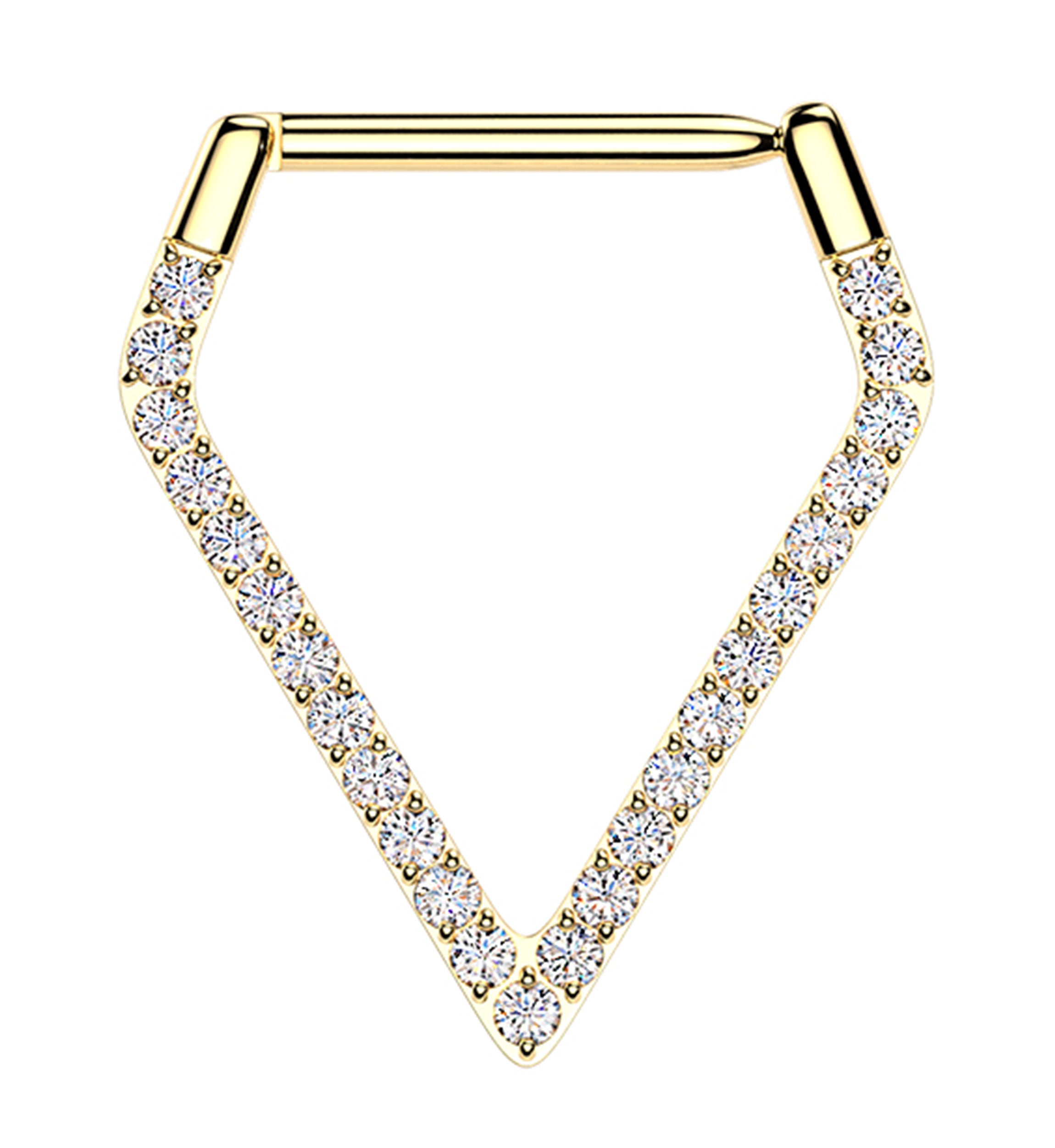 Gold PVD Clear CZ Large Point Titanium Hinged Segment Ring